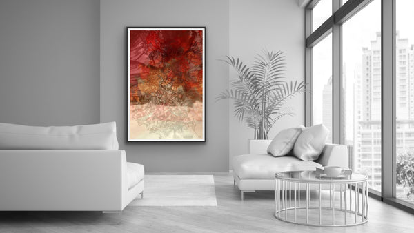 Art in interiors, red photography, red abstract, oversized art